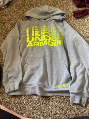 Under Armour kids  Gray Hoodie with Neon Yellow Logo Print